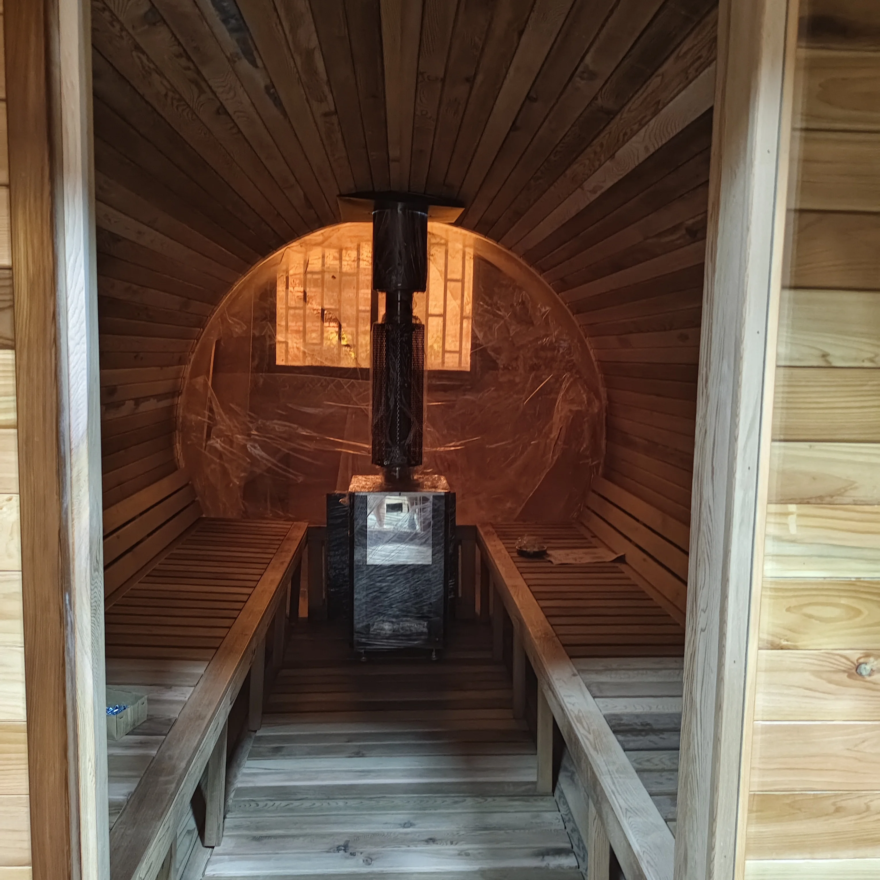 Wooden burning heater front porch bubble window traditional customization 8-10 people  outdoor barrel sauna room