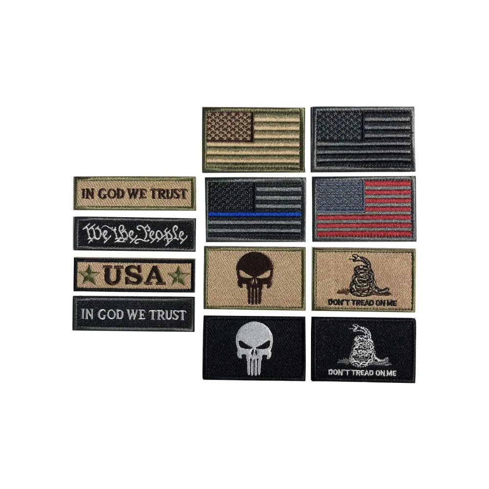 Bundle 12 pcs USA Flag Patch Hook & Loop Fastener Patch United States Embroidery Patches Set