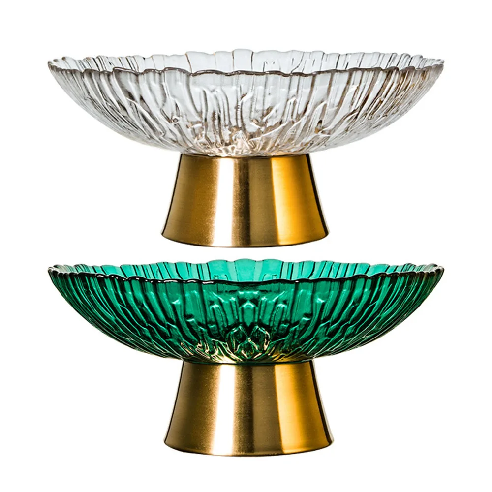 Wholesale European Light Luxury Tree Pattern Copper Bottom Fruit Plate Glass Tray