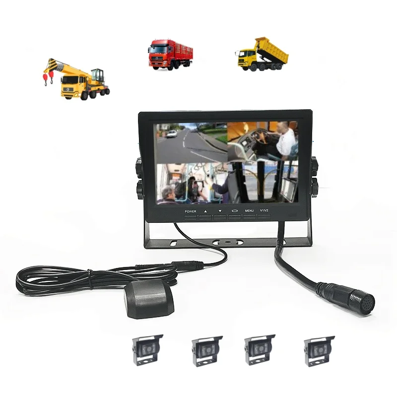 Factory sale 7inch split monitor 4CH  car reversing aid 4G wifi gps truck split monitor reverse camera night view split screen