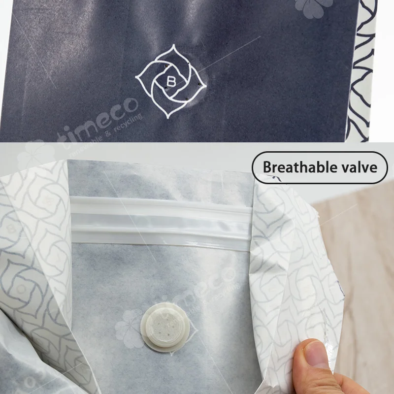 Biodegradable Coffee Bean Bags With Valve Zipper Custom Paper Coffee Packaging Bags Flat Bottom Eight-Sided Sealing Bag Pouch