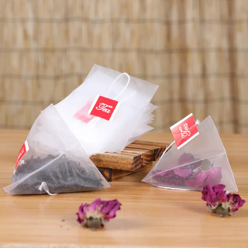 Food grade custom logo triangle and pyramid empty nylon mesh filter bag for flower tea packaging