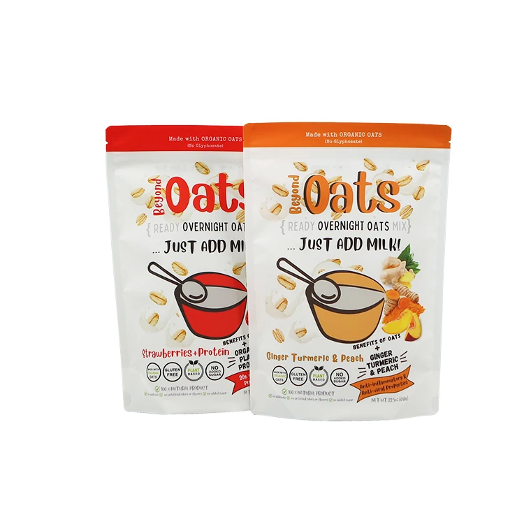 factory wholesale OEM customized printed private brand logo matte finished food oats doypack standing up pouch mylar bags