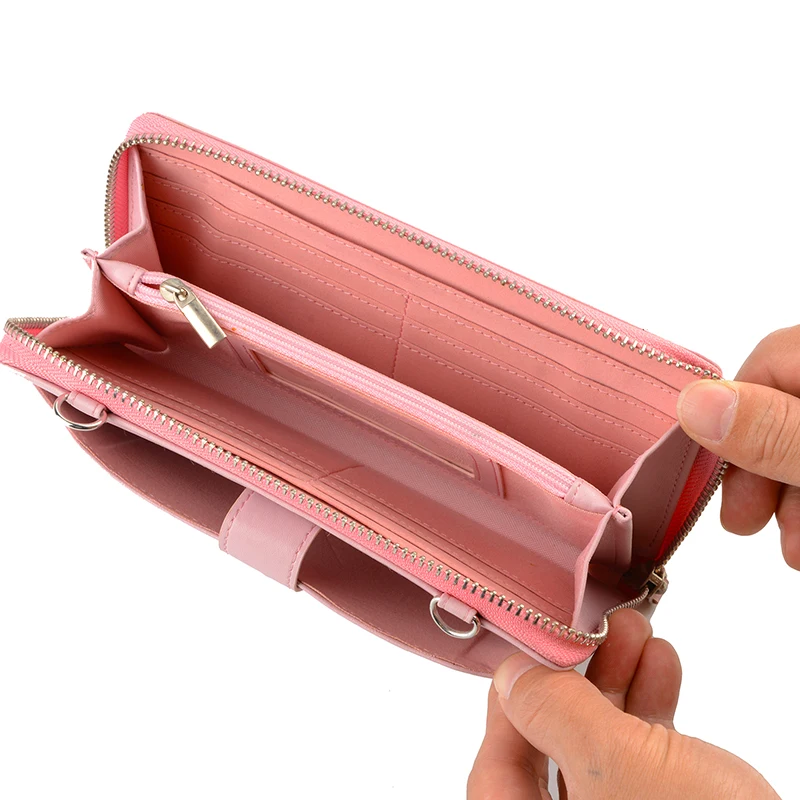 Custom Pink Adjustable PU Strap Small Bag Phone Case Wallet Cell Phone Purse Crossbody for iPhone 14 15 Pro Max