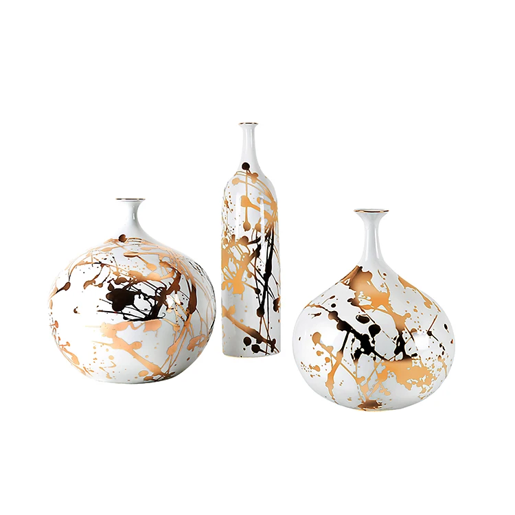 Luxury Chinese Hand paint Gold Ink Porcelain Ceramic Interior Decoration Vase