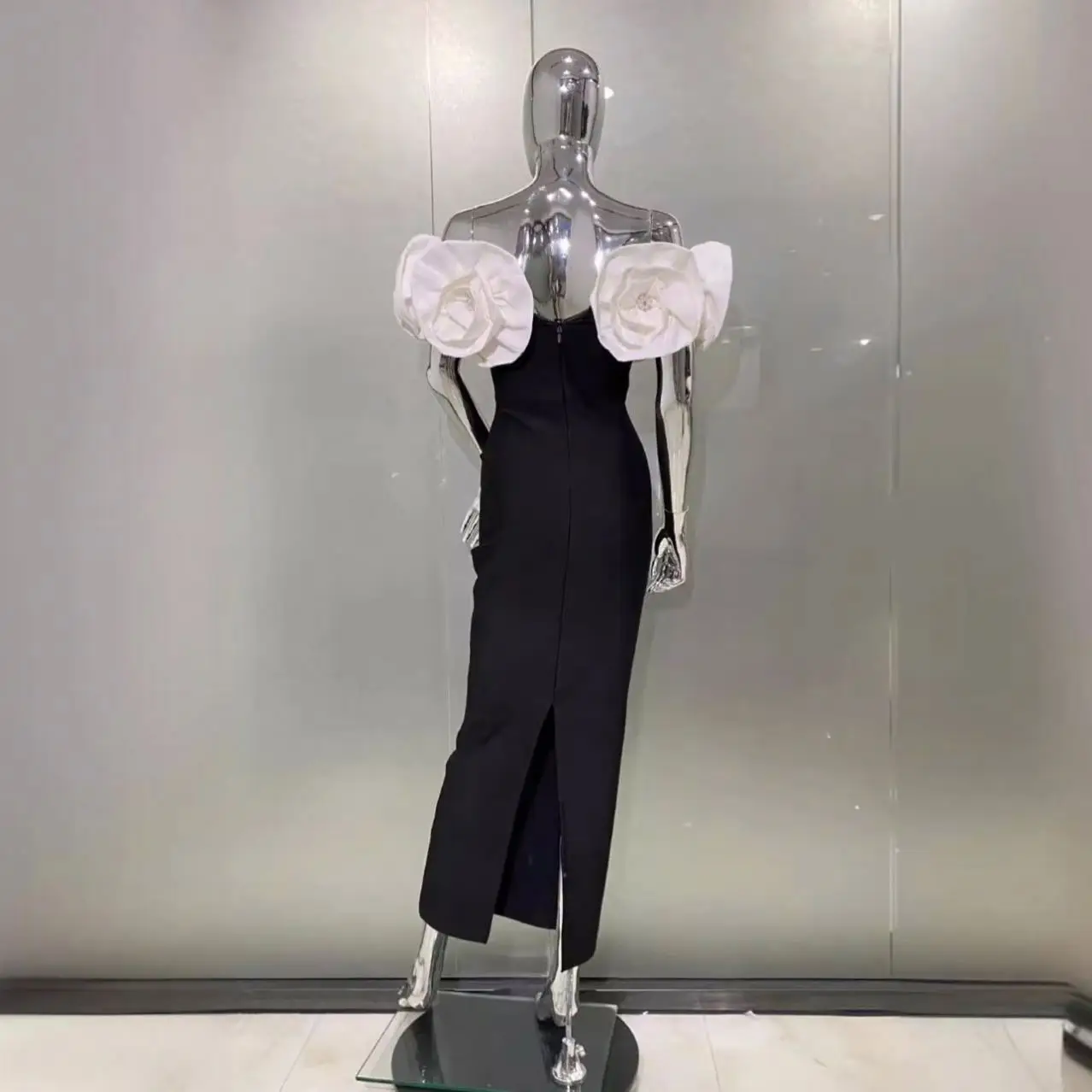 Amazon Cross-Border Hot Three-Dimensional Large Flower Off-Shoulder Hip Bag Dress Fashion Elegant Party Bandage Dress