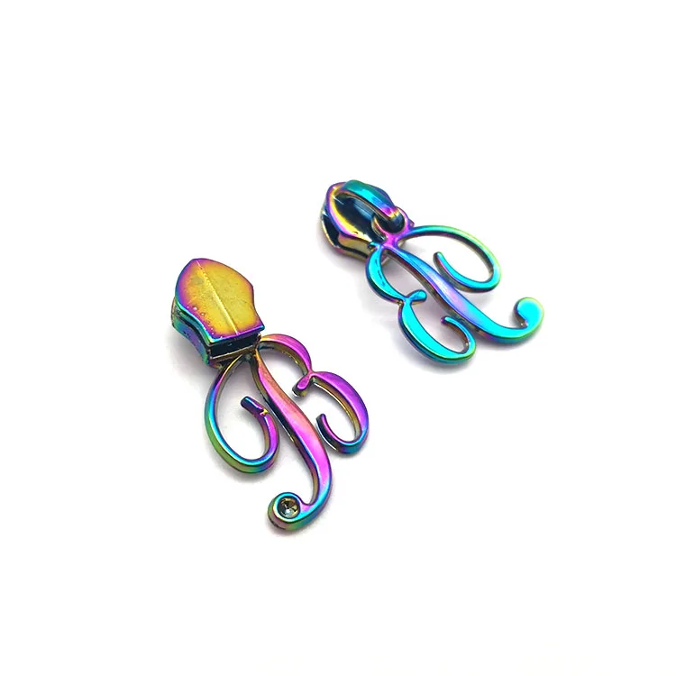 YYX custom logo 5 head zipper slider fancy printed rainbow metal zipper head slider puller custom zipper pulls