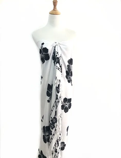 2022 Low MOQ custom Hibiscus printed 100% Rayon sarong pareo perfect beach cover up  beach wrap