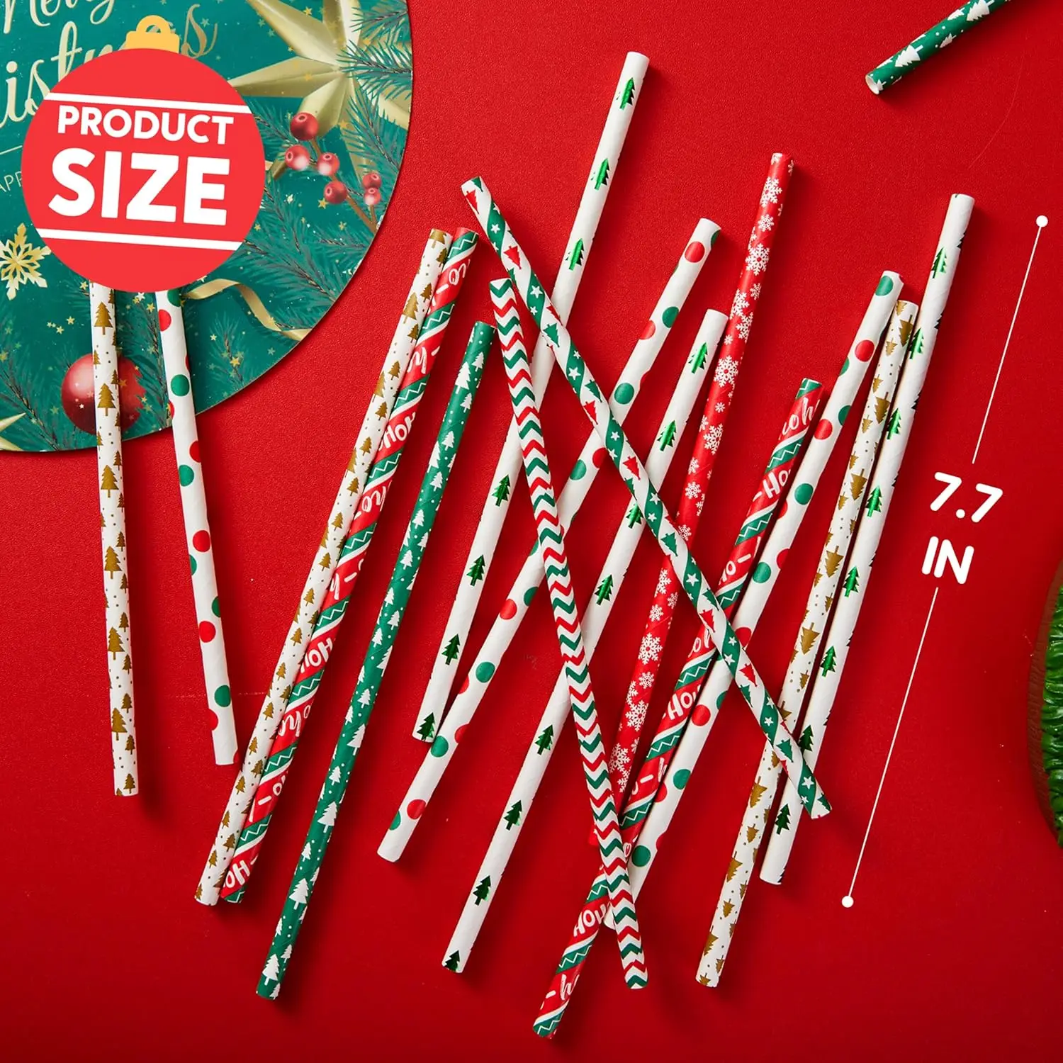 Biodegradable Christmas Stripe Paper Straws Disposable Xmas Drinkware Bulk 8 Multi-patterns Party Supplies Birthday Decorations