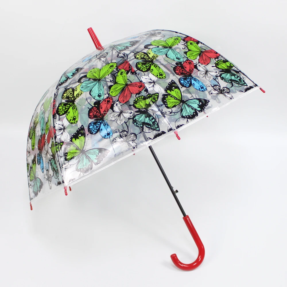 Most popular straight auto open cheap Transparent  Easy Grip Handle and Windproof umbrella butterfly umbrella