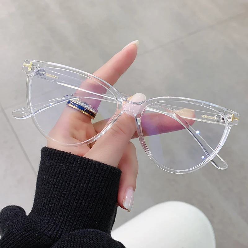 5070Big  frame cat eye anti blue light glasses men retro T-word rice nail frame glasses women spice decorative glasses