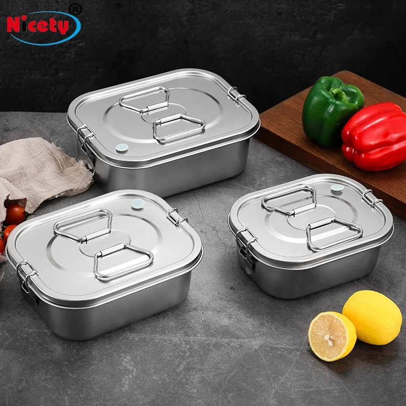 Nicety Ecofriendly Leakproof Stainless Steel Sandwich Food Container with Handle Camping Divider Bento LunchBox for Adults