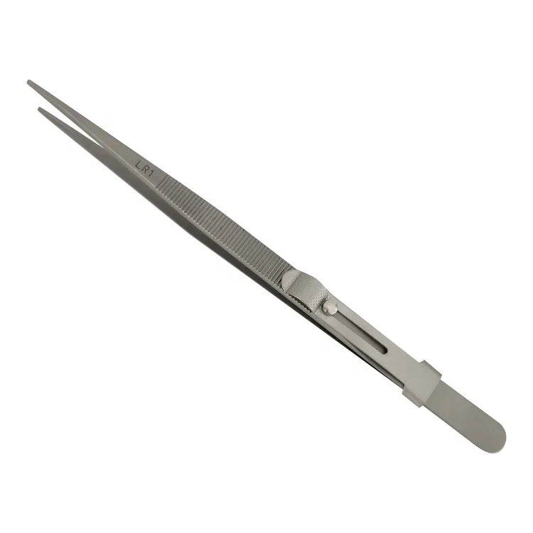 LR1 Large Stainless Steel Diamond Grooved Tip Slick Lock Tweezers High Quality Inox Jewelry Pick up Tools OEM Gemstone Tweezers
