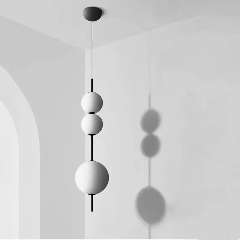 Creative Modern Nordic Hanging Suspension Lamps Black Metal Ceiling Chandeliers Round Glass LED Indoor Pendant Light