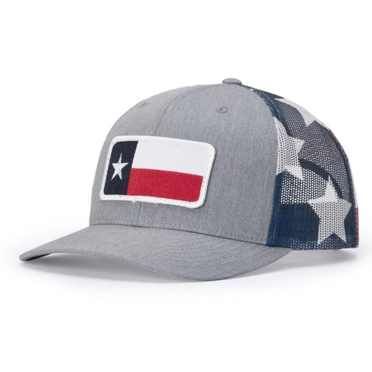 Custom 6 Panel Patch USA Flag Mesh Trucker Hat Yupoong Grey Plain Truck Cap