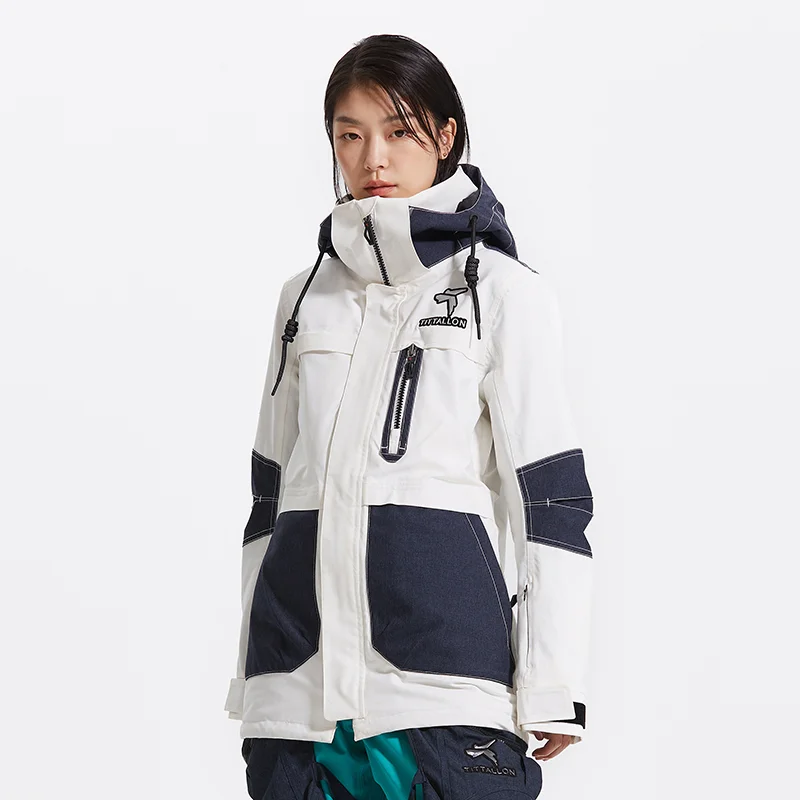 Custom Fashion Women Winter Windproof Waterproof Snowboard Ski Suit Snow Wear Jacket with Hoodie