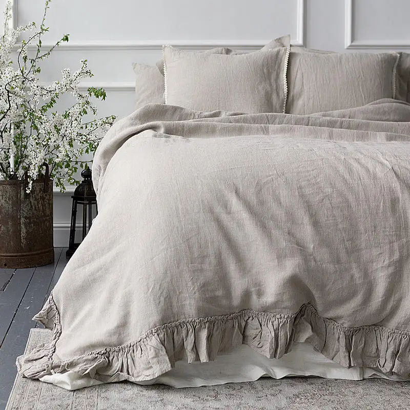 Factory Direct Sales Japanese-Style Linen Four-Piece Cotton Plaid Quilt Cover Cotton And Linen Bed Linen