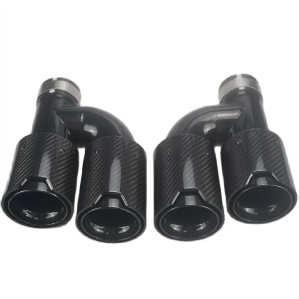 1PCS Dual Exhaust Tip Quad Muffler Tip Gloss Bluing Carbon Fiber Black Exhaust Pipe Tail Exhaust Muffler Tip For BMW