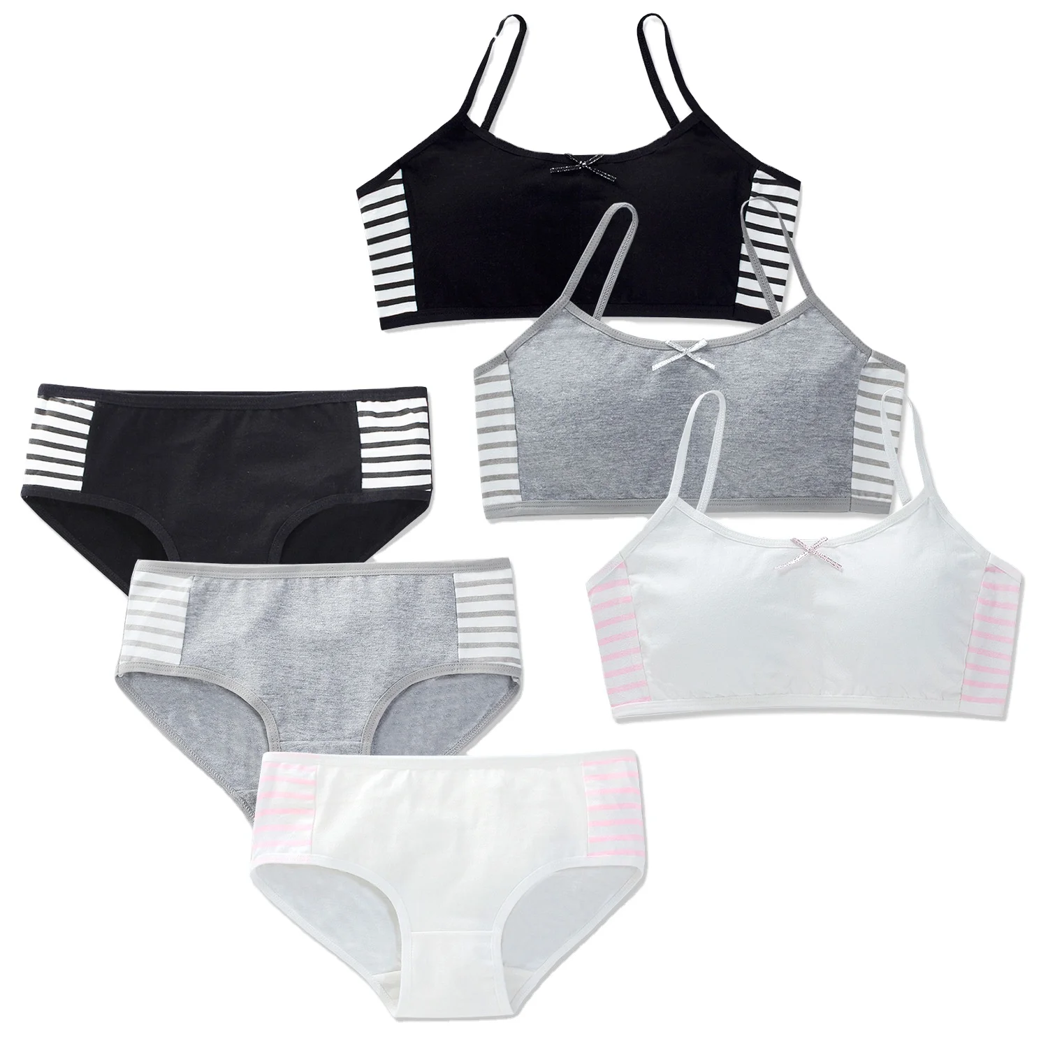 WEN Teenage Girl Bra Set Striped Sports Thin Small Tank Top Halter Middle and Big Children Cott
