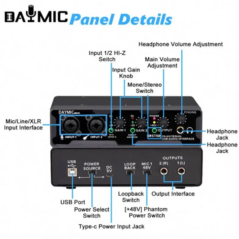 Заводская OEM DM202 pro студийная запись 2 ch USB Звуковая карта для livwпотокового музыкального инструмента в наличии оптовая