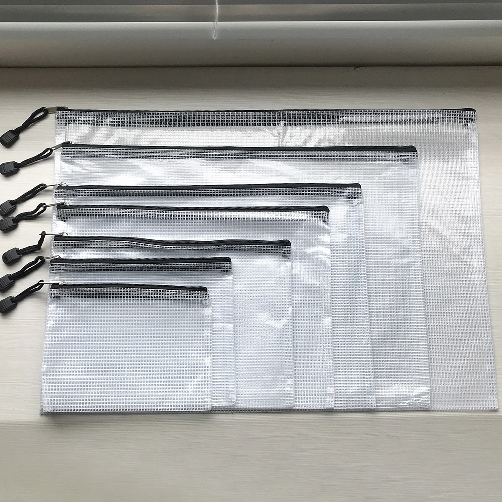 Mesh Zipper Pouch Document Bag Plastic Zip File Folders Letter Size A4 Size School Office Assorted Sizes