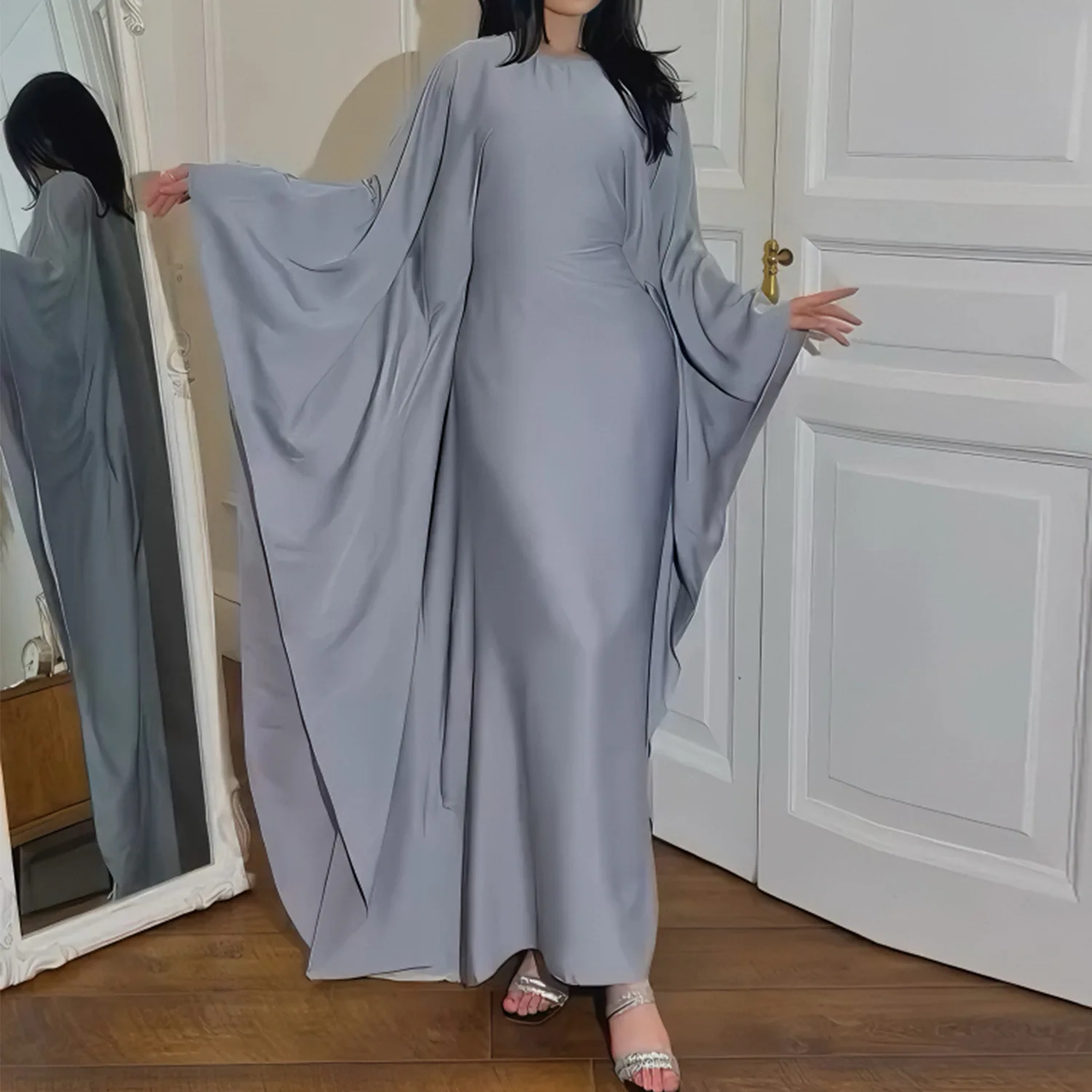 Dubai Spring Summer Party Glitter Fabric Dress Robes Glitter Abaya 2024 Maxi Dress Ladies Muslim Kaftan Bat Sleeve