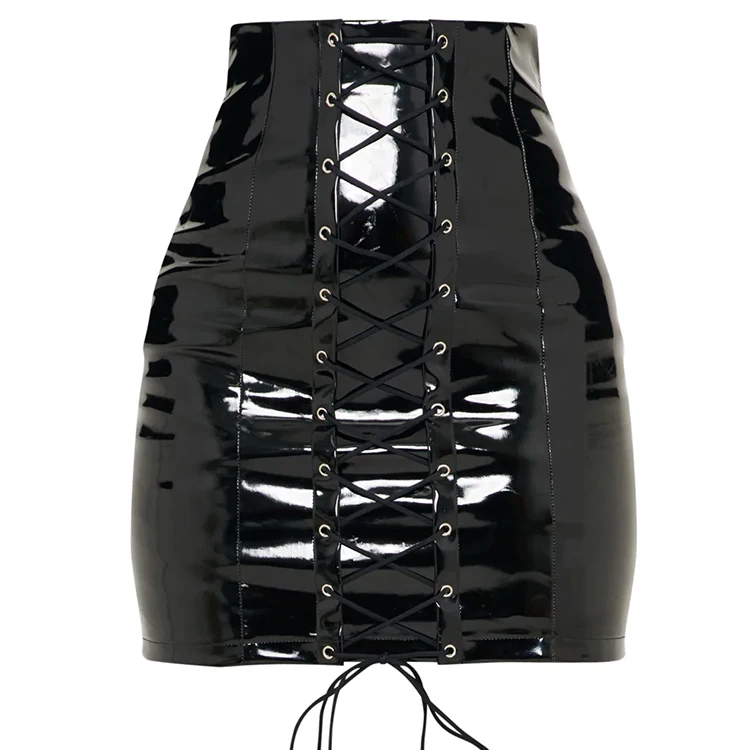 Wholesale Custom High Waist Black Vinyl PU Leather Mini Skirts Women