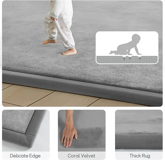 Custom 30mm Living Room Tatami Area Rugs Memory Foam Mat with Non Slip Backing Coral Velvet Center Carpet Baby Floor Mat