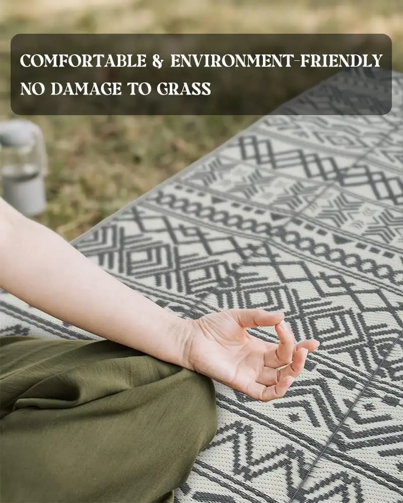 Reversible Woven Plastic Straw Rug Waterproof Outdoor Carpet Mat for RV Beach Patio Backyard Pool Deck Picnic Camping