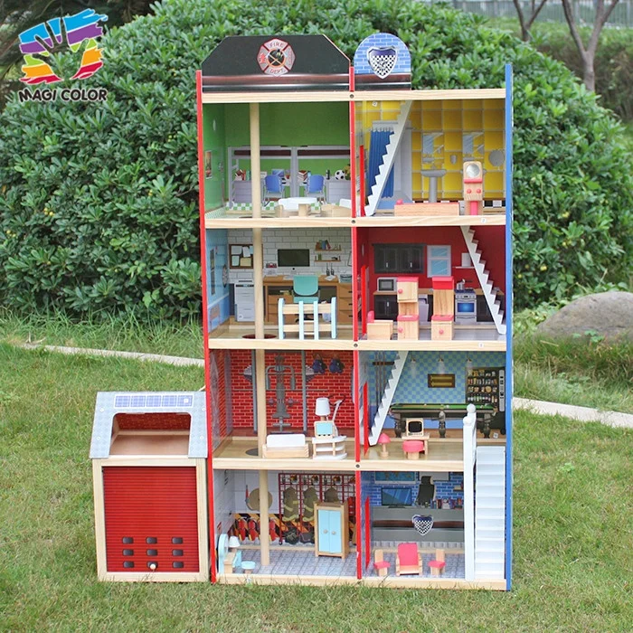 OEM / ODM 4 layers doll house wooden fire station toy for boys W06A138