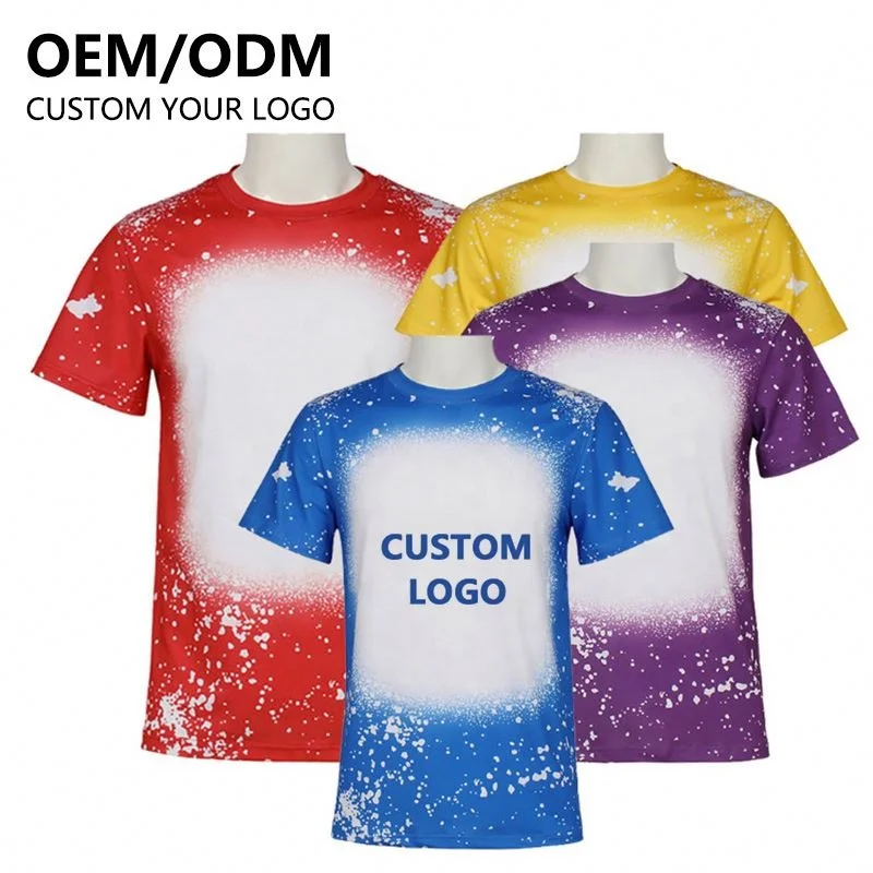 Wholesale Quick Dry Blanks Faux Sublimation Bleach Tshirts Custom Sublimation Printing Logo Blank Short Sleeve Unisex T-Shirt