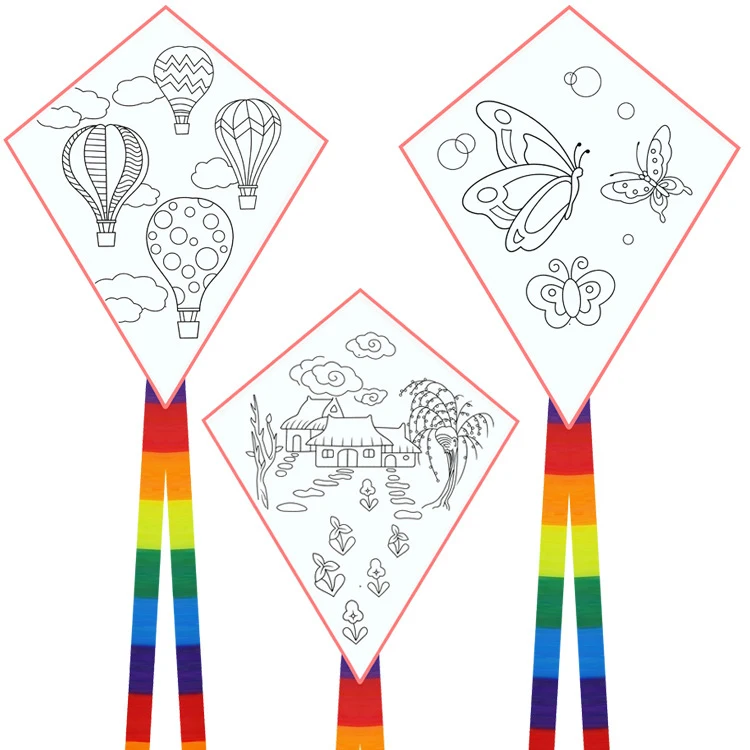 China Factory Wholesale Customized DIY Drawing Kites for Painting  50m String Outdoor Activities