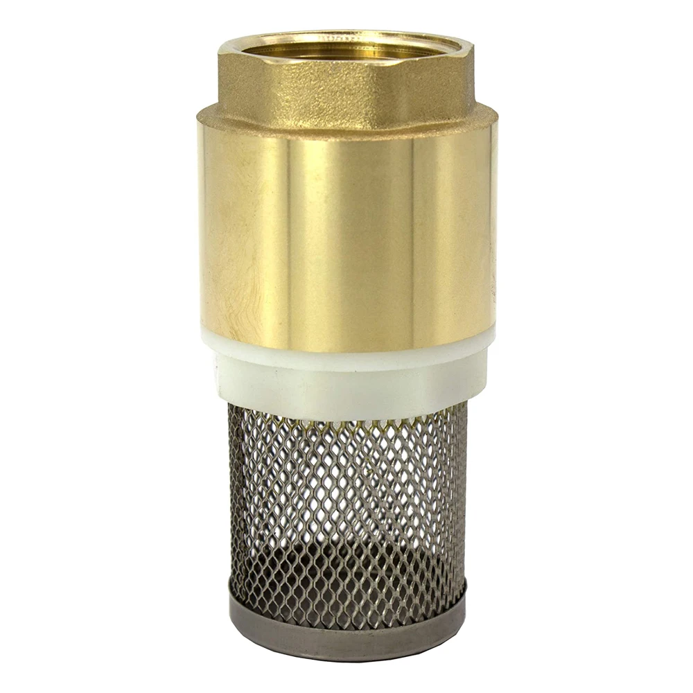 Brass Check Valve Foot Valve Backflow Preventer with SS304 Filter for Fountain Suction Hose Domestic Waterworks Garden Well pump
