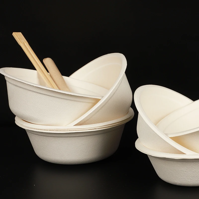 350ml 500ml sugar cane paper bowl with plate and spoon for outdoor Barbecue or party