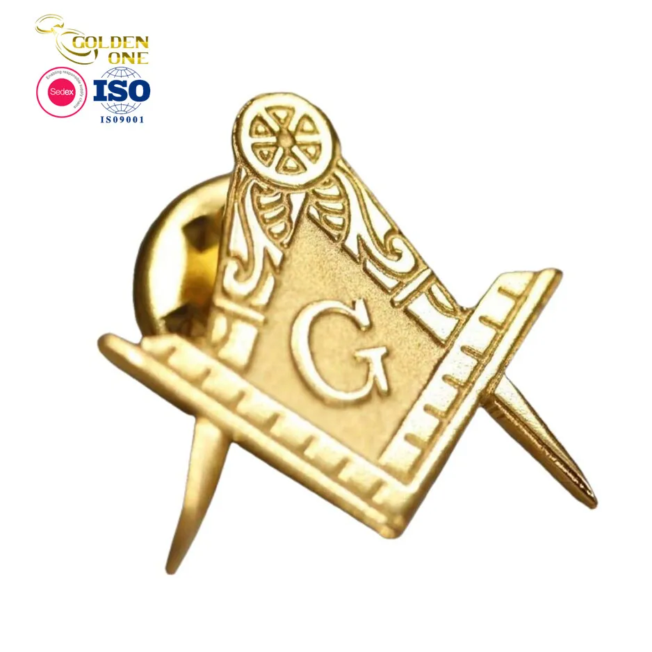 Wholesale custom metal zinc alloy 3d hollow out freemason badge enamel masonic lapel pins for suit