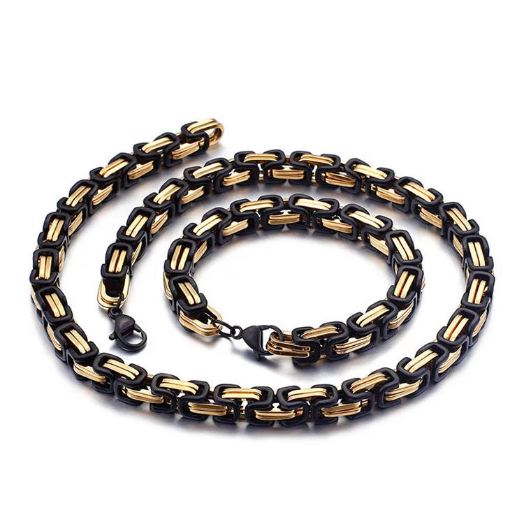 316l Stainless Steel silver Byzantine Chain Link Necklace for Men