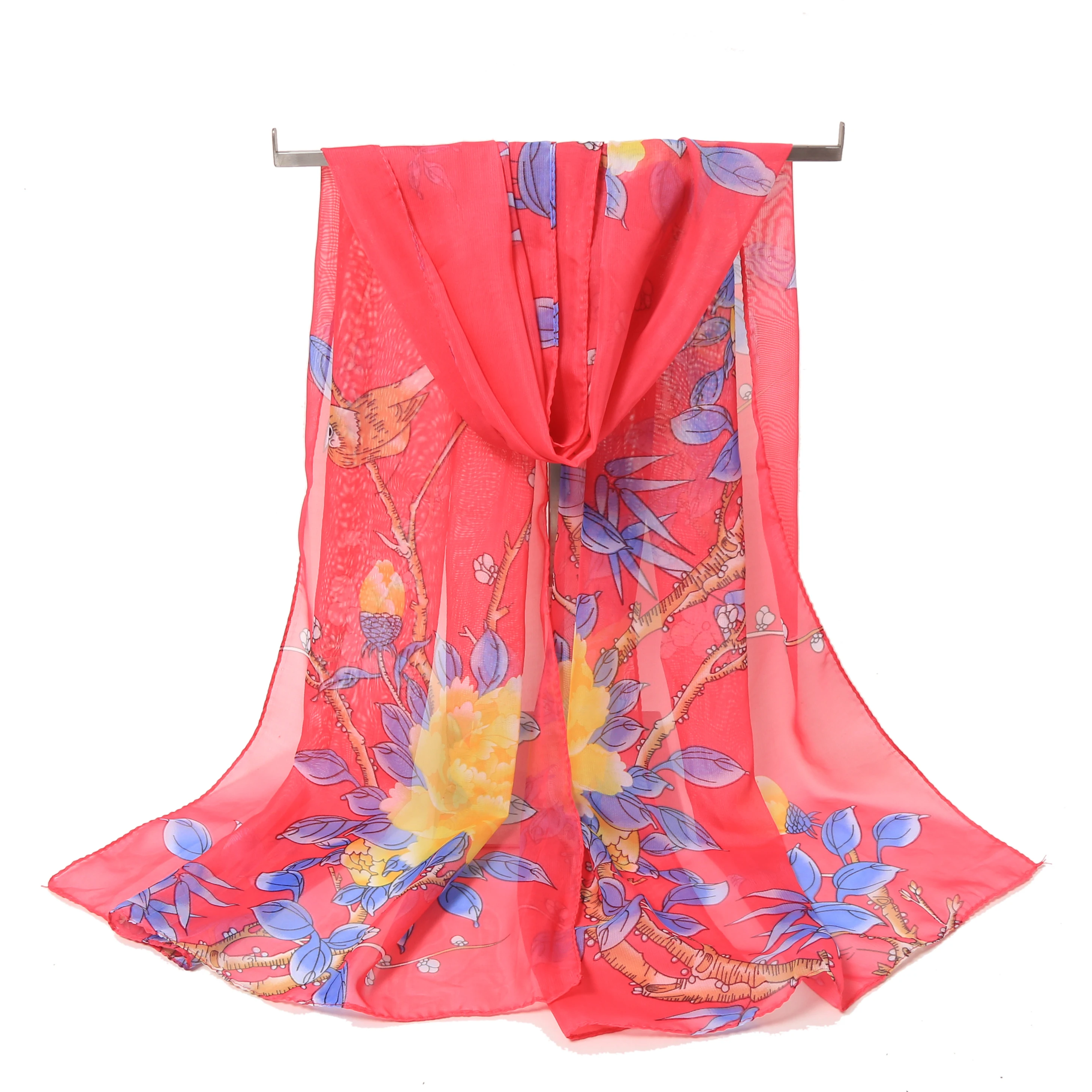 Beautiful White Printed Silk Chiffon Georgette Scarf Elegant Square Style Shawl Summer Sun Protection for Women