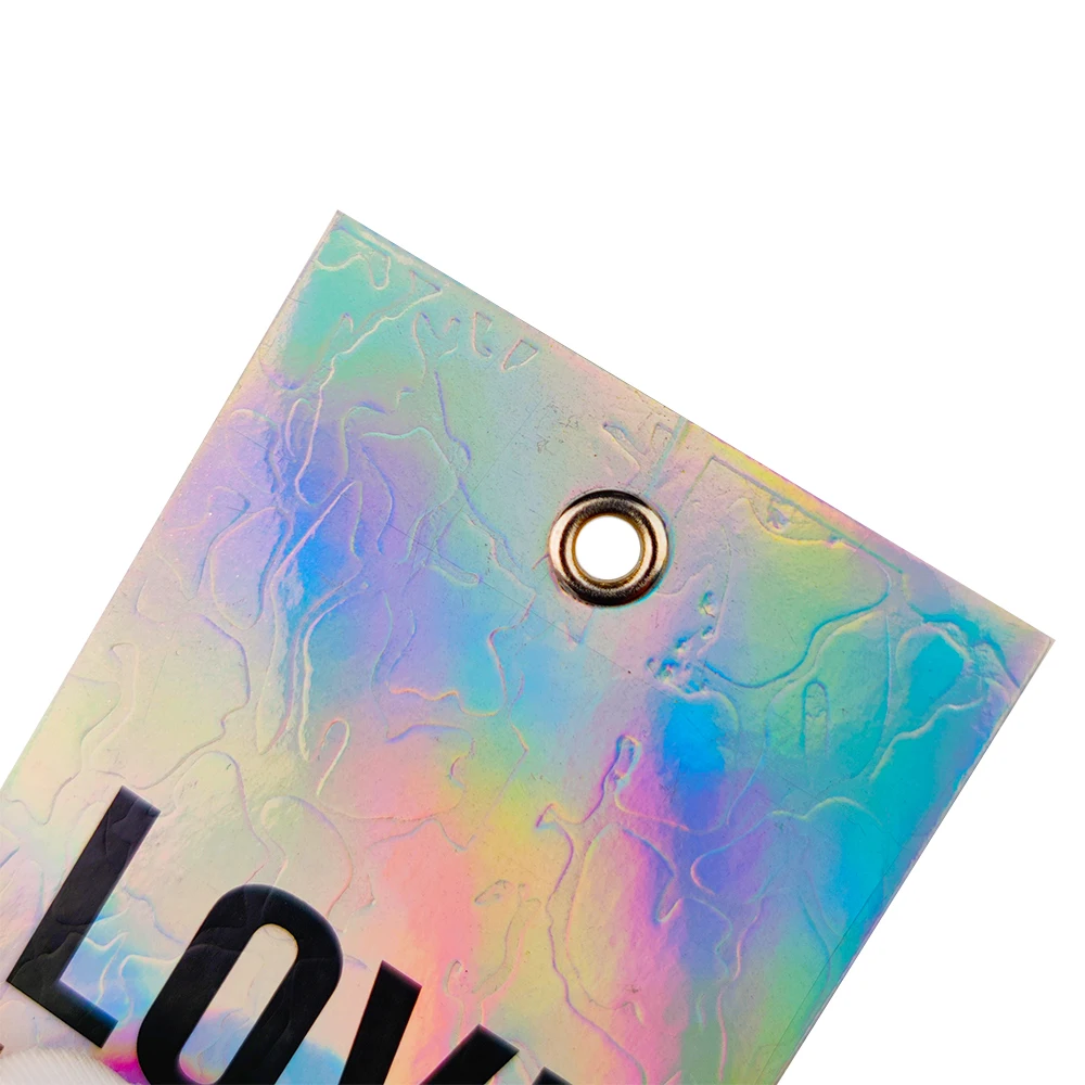 Factory Custom Holographic Hang tag Colorful Hanging Label Hologram Paper Hang Tag  for Clothing Garment with metal hole