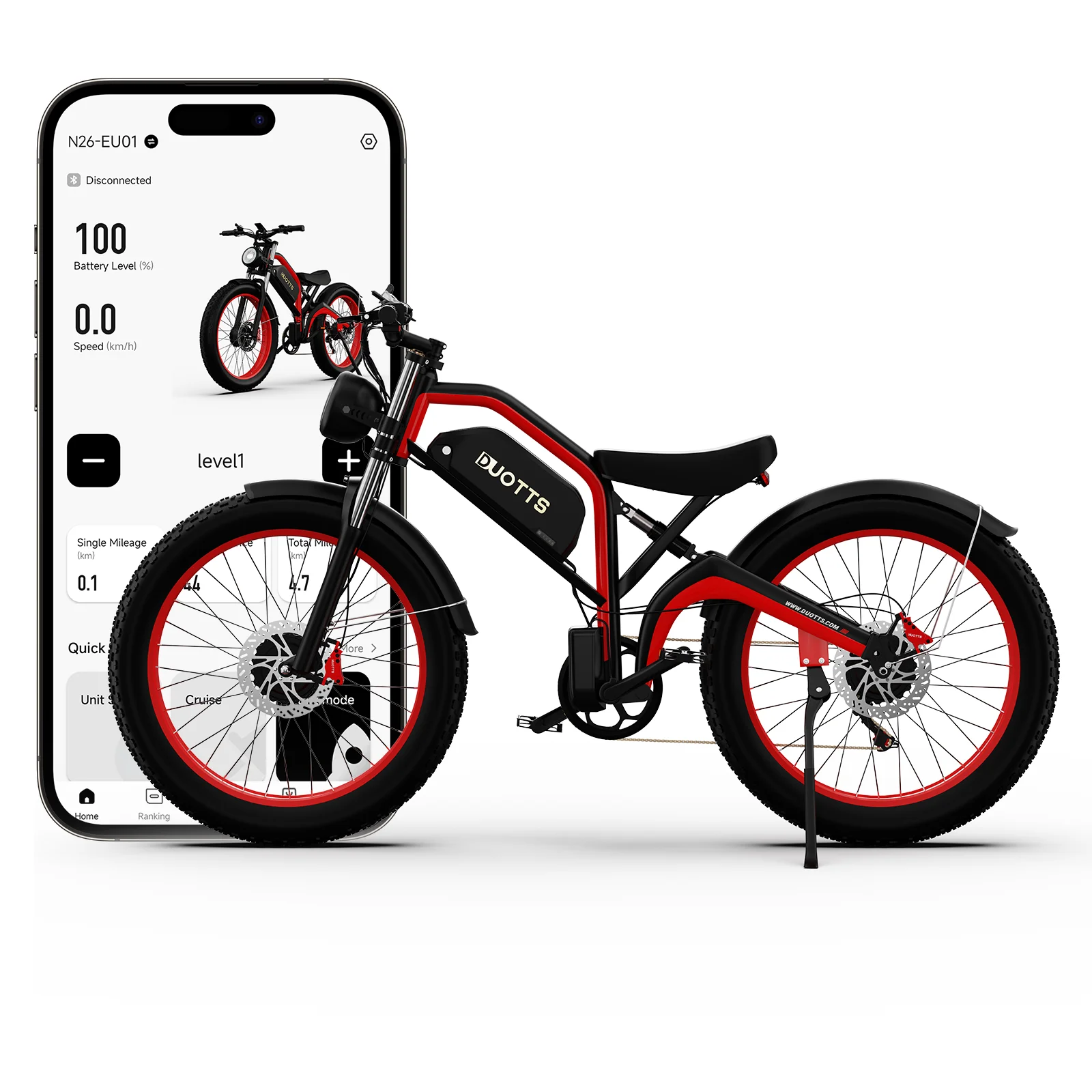 DUOTTS N26 Electric Bike 48V 20AH 750W*2 Dual Motors 26 Inch Fat Tire Electric Bikes Adults Shimano 7 Speed Speed Up to 55km/h