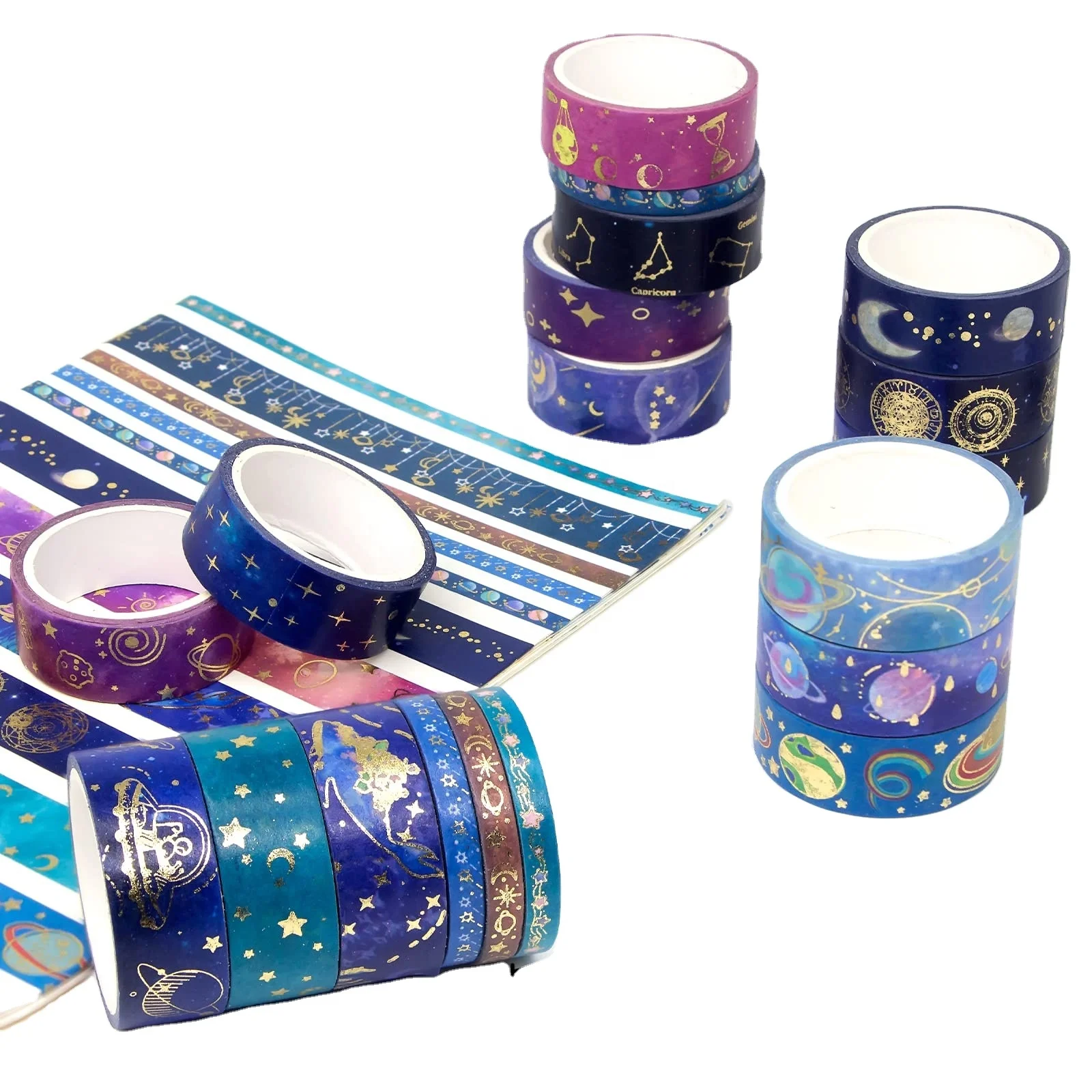 Washi Tape Set - Gold Foil Galaxy Decorative Masking Tape Constellation, Stars, Celestial, Adhesive Tape