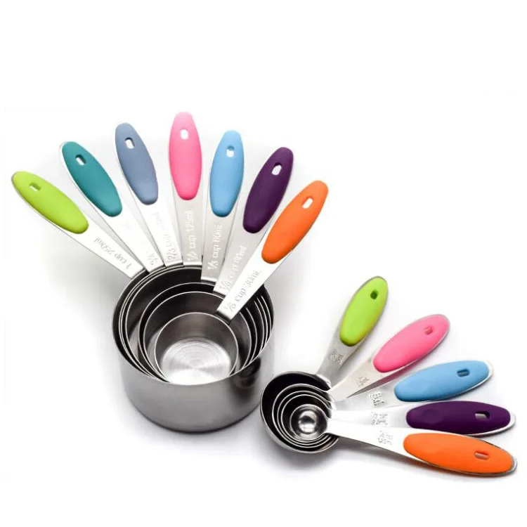 Мерная ложка, чашка, силиконовая ручка, мерная ложка для сухого молока, кухонные инструменты, нержавеющая сталь, набор из 10 шт., всесезонный