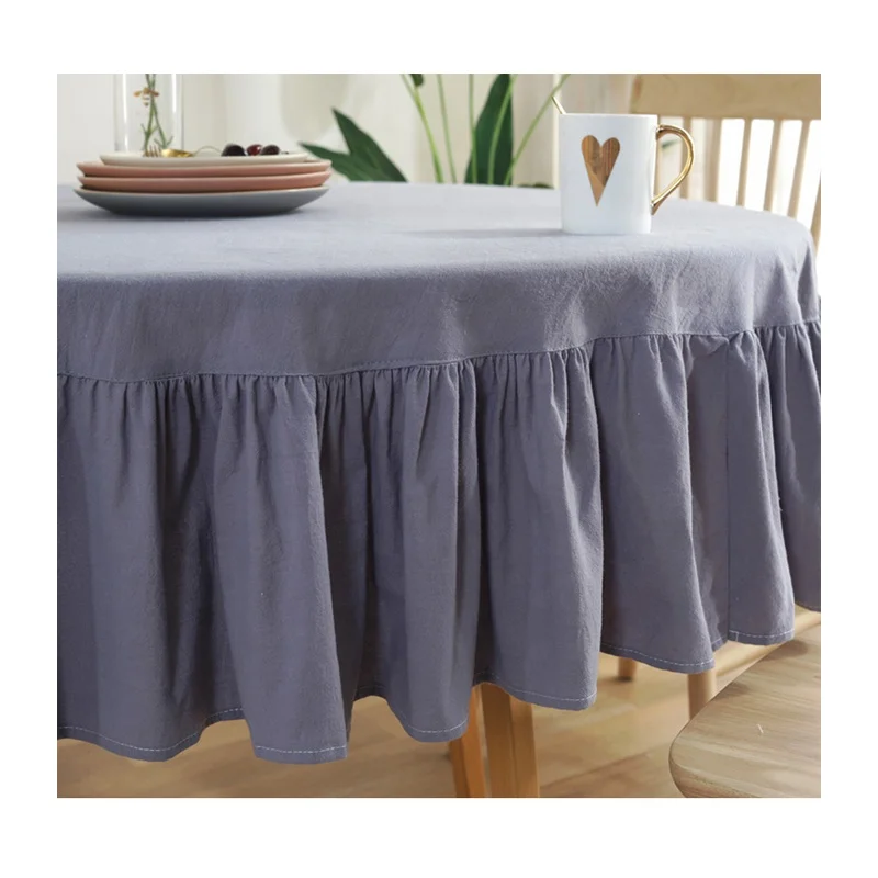 High quality dining room round table cloth grey cotton 150cm dia table cloth