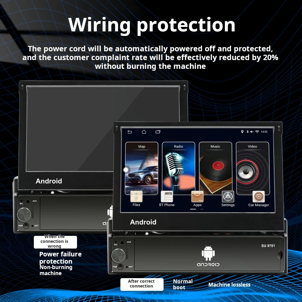 YOSOVLAMP 7-inch retractable screen car mounted Android GPS navigation system intelligent Bluetooth mobile phone connectivity