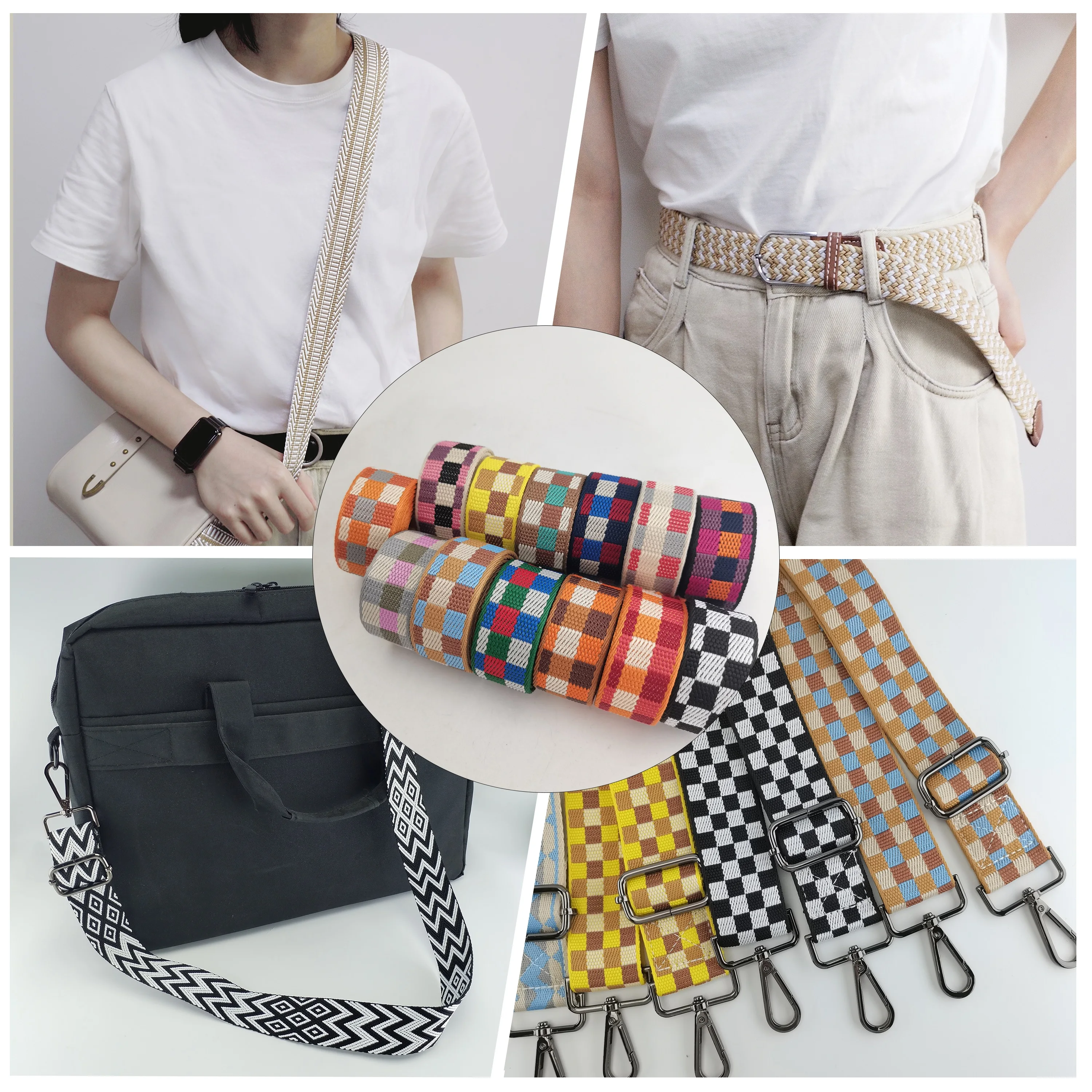 25mm Webbing 100% Polyester Jacquard Webbing for Luggage Straps Plaid Ribbon for Camera Straps