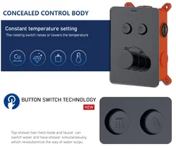 wholesale high quality Chrome square rain smart thermostatic concealed shower mixer valve