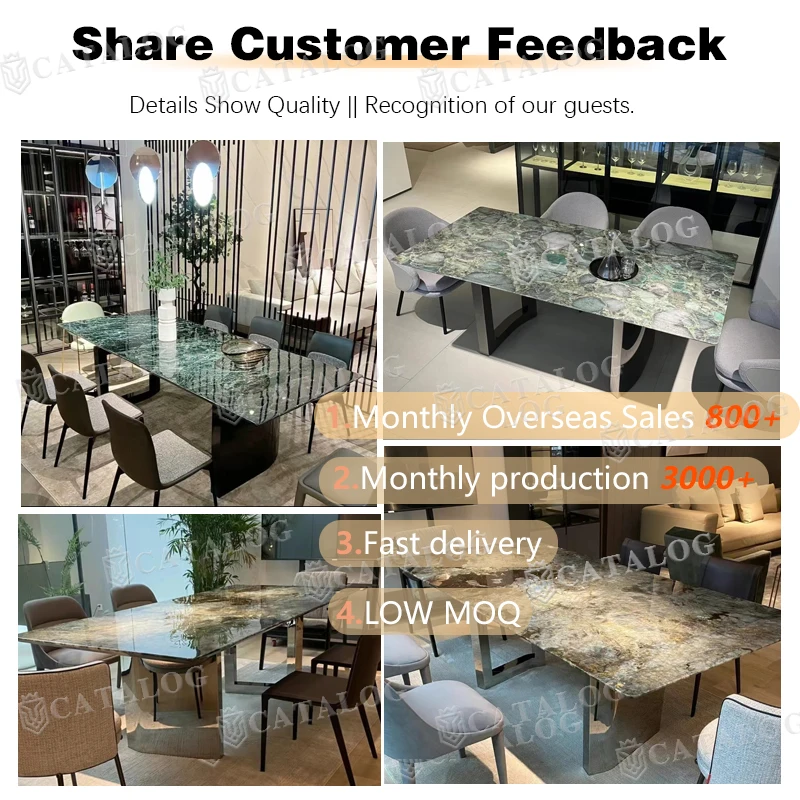 High Quality Large Stone Stainless Steel Dining Table Restaurant Natural Marble Creativity Dining Tables