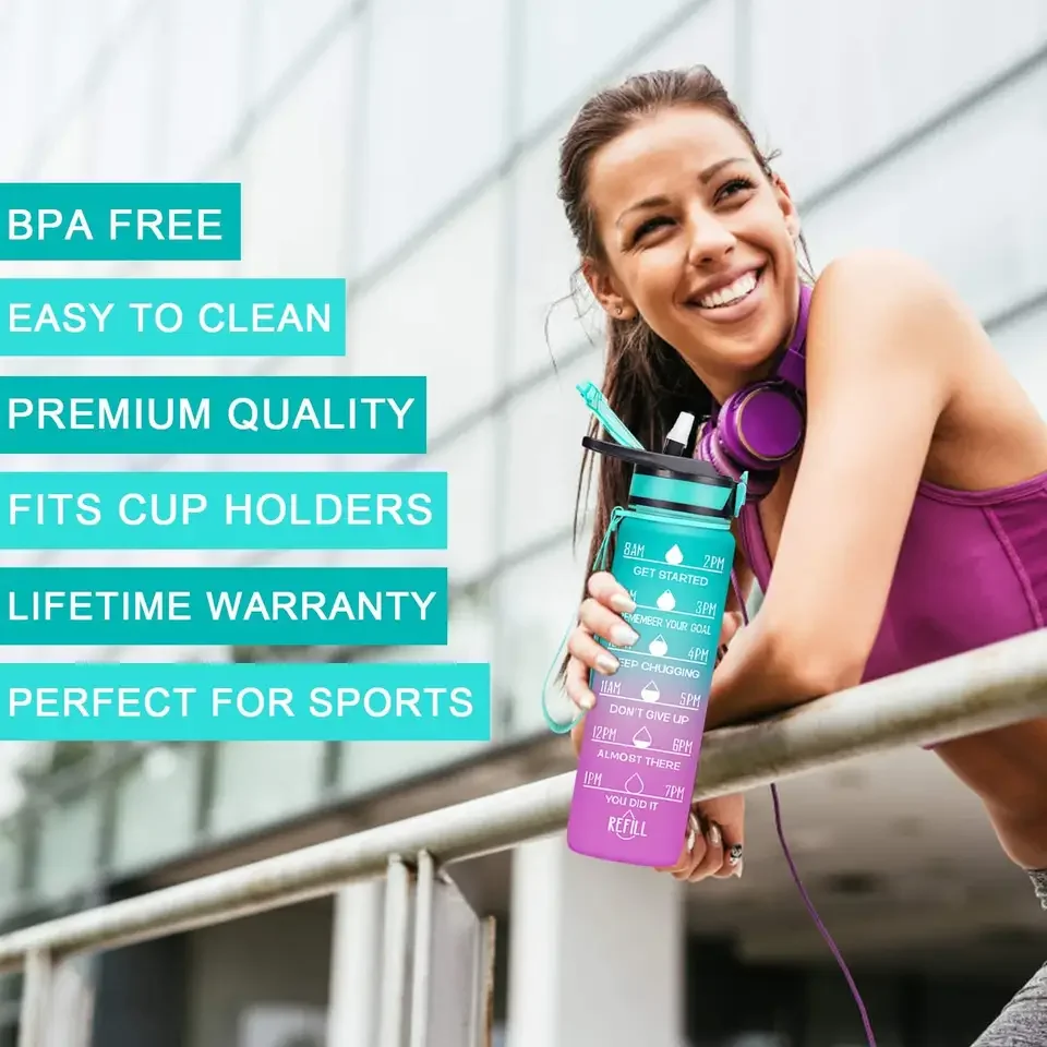 Best Selling Sports Bottle Water 1L BPA Free Fitness Water Bottle Tritan Motivational Water Bottle With Time Marker and Straw