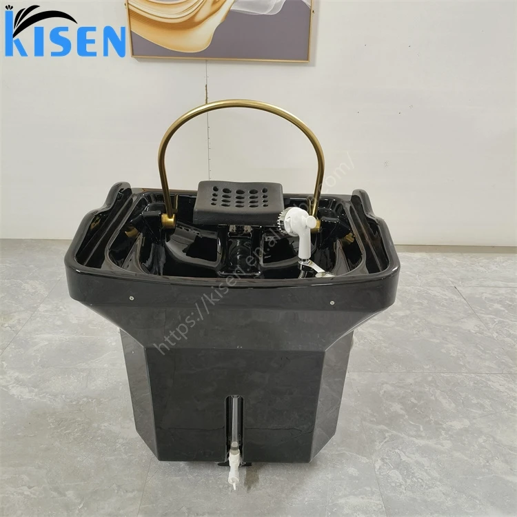 Kisen Luxury Barbershop 60L Water Tank Salon Furniture Portable Adjustable Height Washing Hair Bowl Shampoo Basin Sink For Salon