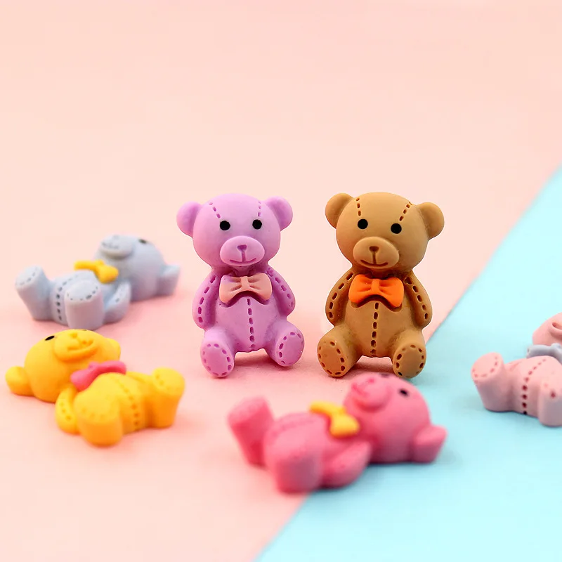 New Mini Flat Back 3d Resin Cute Cream Colorful Bear Doll Decor Craft Children Kids Phone Case Keychain Hairpin Charm Jelly DIY