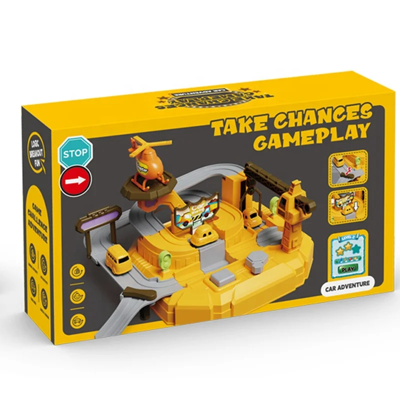 Tik Tok hot sale engineering adventure rail car set track toys cheap plastic table track city toy with mini car *2pcs